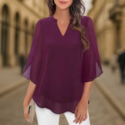 Camila Flowy V-Neck Chiffon Women's Blouse