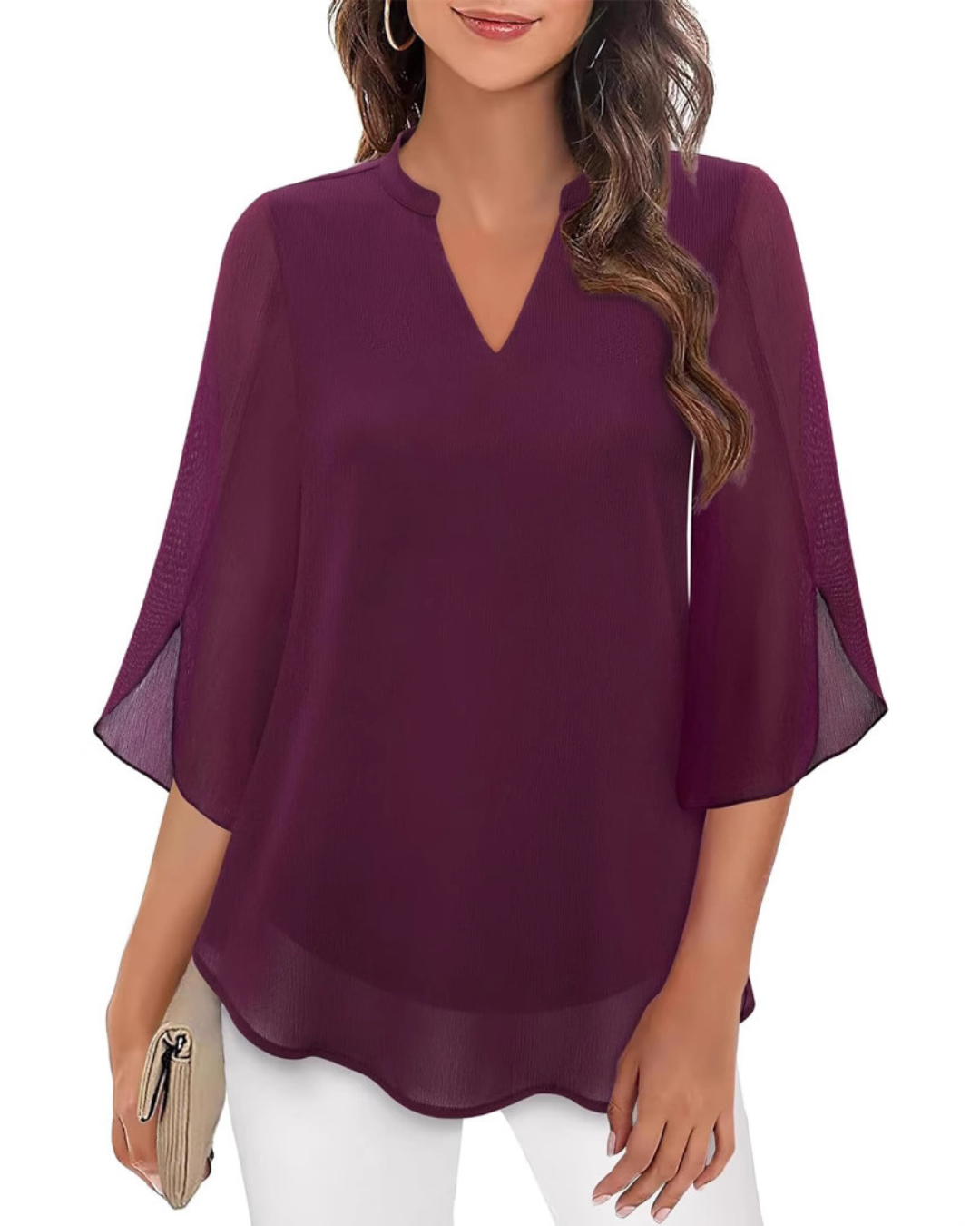 Camila Flowy V-Neck Chiffon Women's Blouse