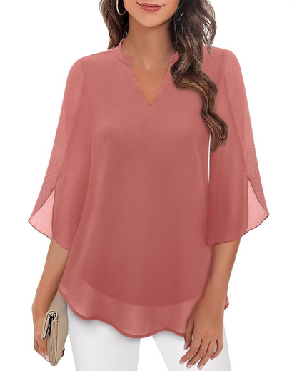 Camila Flowy V-Neck Chiffon Women's Blouse
