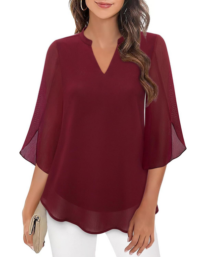 Camila Flowy V-Neck Chiffon Women's Blouse