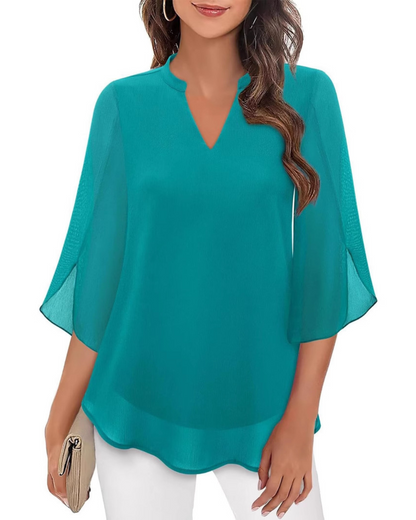 Camila Flowy V-Neck Chiffon Women's Blouse