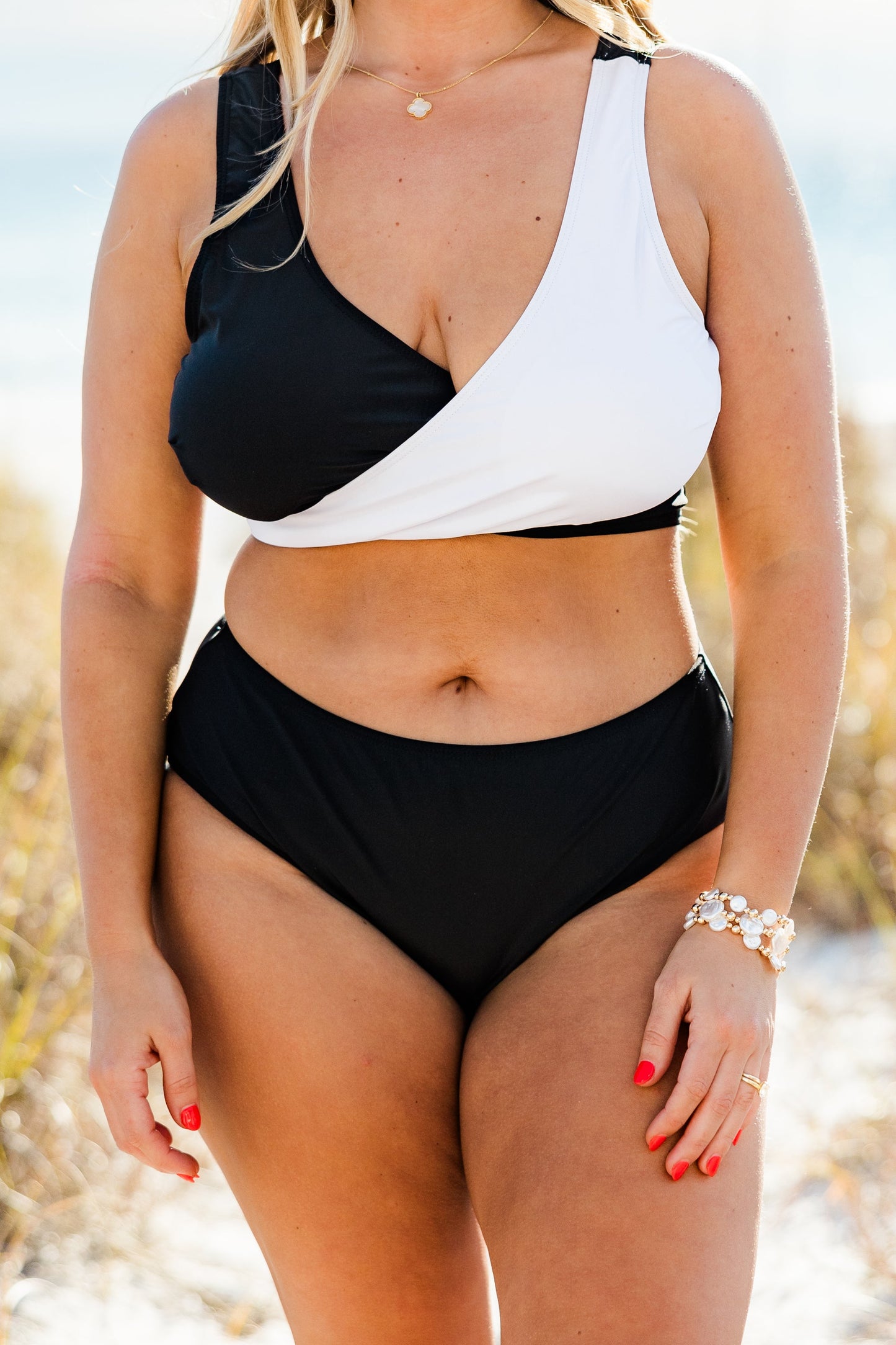 Catch Flights Swim Top, Black/White