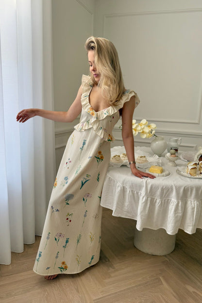 MelbaIC Dress - Off White Flower Print