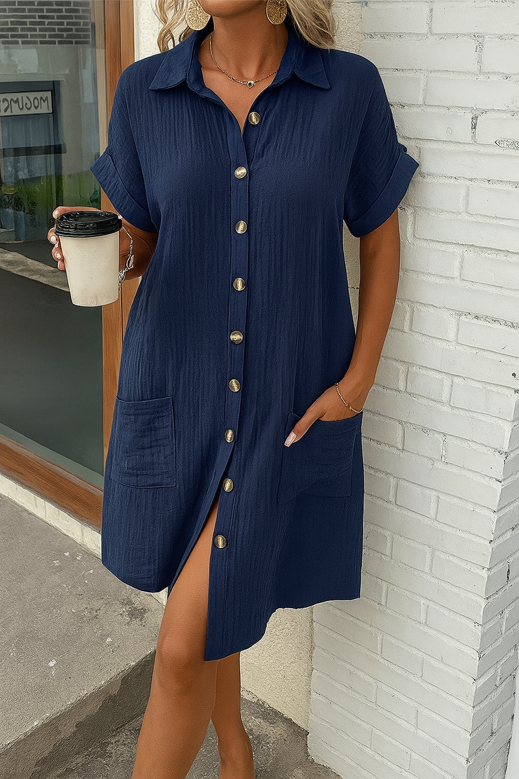 Monaco Button-Front Polo Shirt Dress