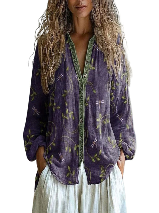 Amber™ I Vintage Leaf Print Blouse