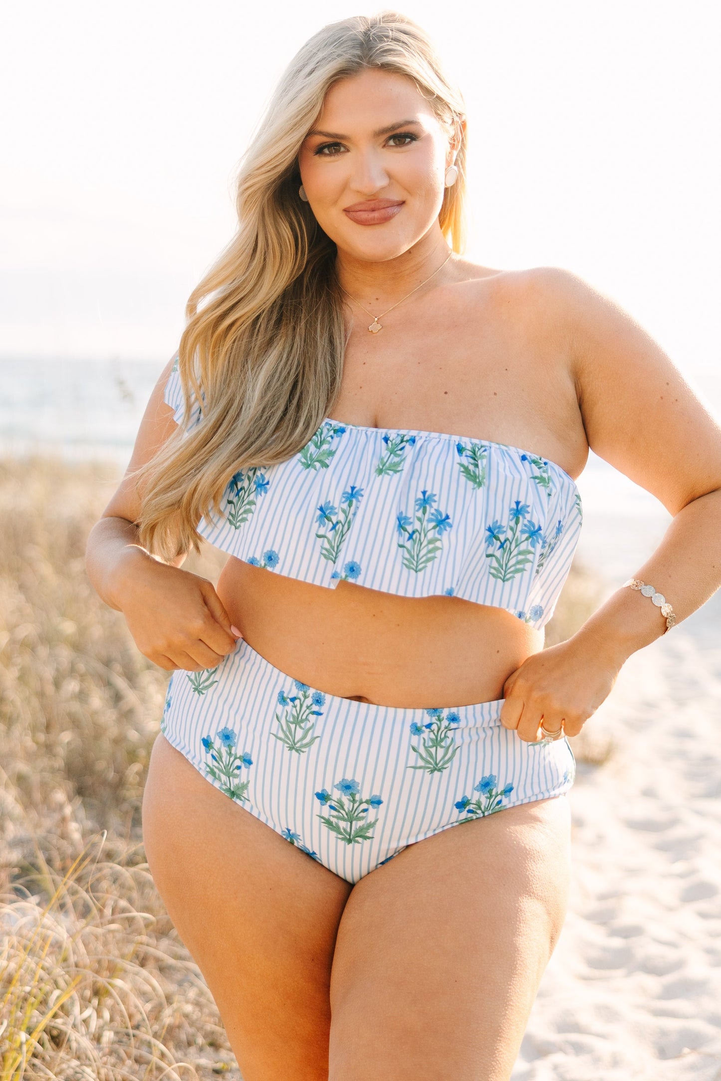 Poolside Petals Swim Top, Blue