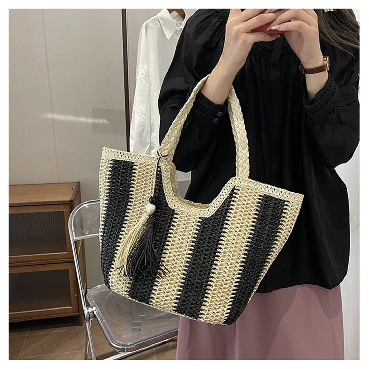 Leisure Straw Woven Carrier Bag