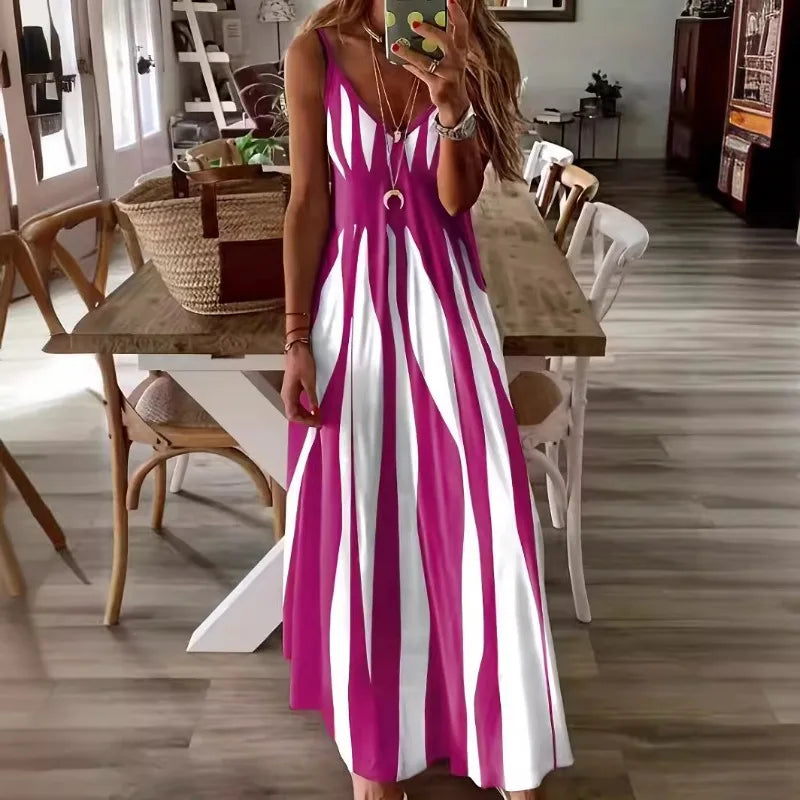 Florence Striped V-Neck Maxi Dress - Pink