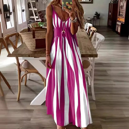 Florence Striped V-Neck Maxi Dress - Pink