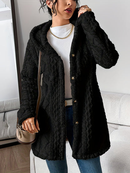 Fuzzy Fleece Button Down Jacket Hooded Open Front Cardigan Sweater