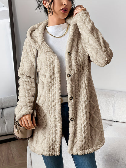 Fuzzy Fleece Button Down Jacket Hooded Open Front Cardigan Sweater