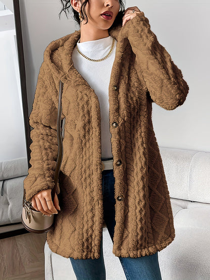 Fuzzy Fleece Button Down Jacket Hooded Open Front Cardigan Sweater