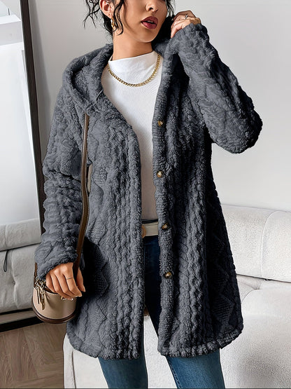 Fuzzy Fleece Button Down Jacket Hooded Open Front Cardigan Sweater