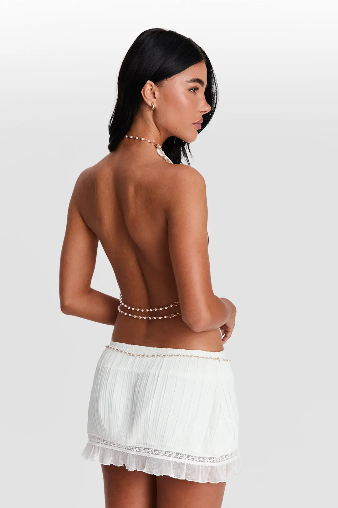 Summer Sexy Pearl Chain Halter Backless Top-Set My Store