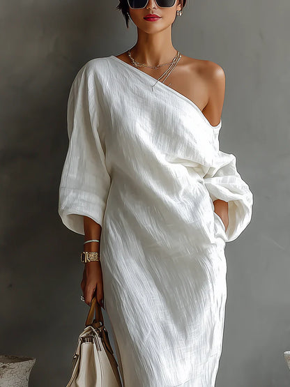 Women’s White One-Shoulder Flowing Maxi Dress