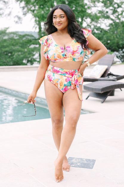 Beach Babe Swim Top, Orange Floral