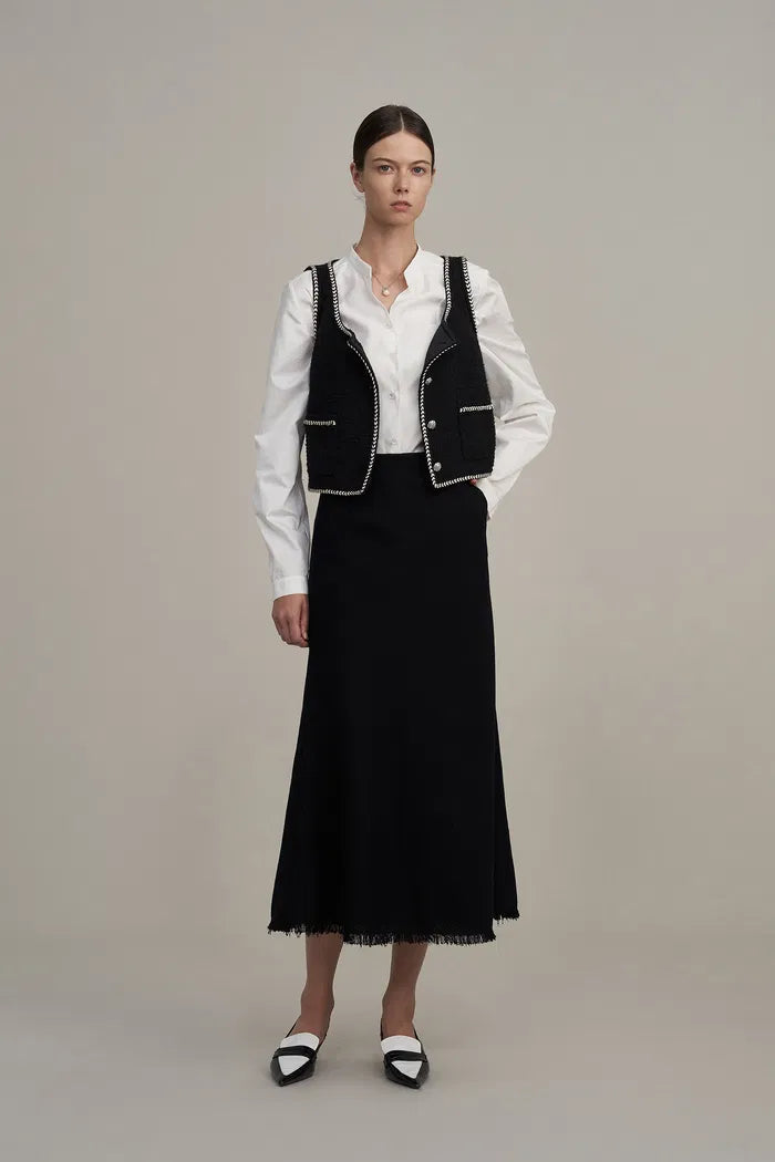 Hailey Contrast Trim Vest in Herringbone Tweed Davin Luxe