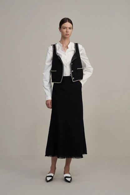 Hailey Contrast Trim Vest in Herringbone Tweed Davin Luxe