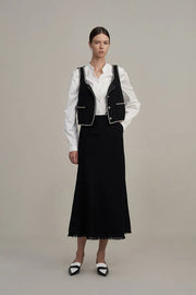 Hailey Contrast Trim Vest in Herringbone Tweed Davin Luxe