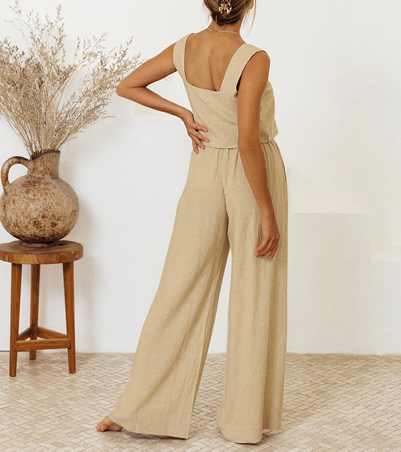 Elisaria - Minimalist Top and Wide-Leg Pants Set