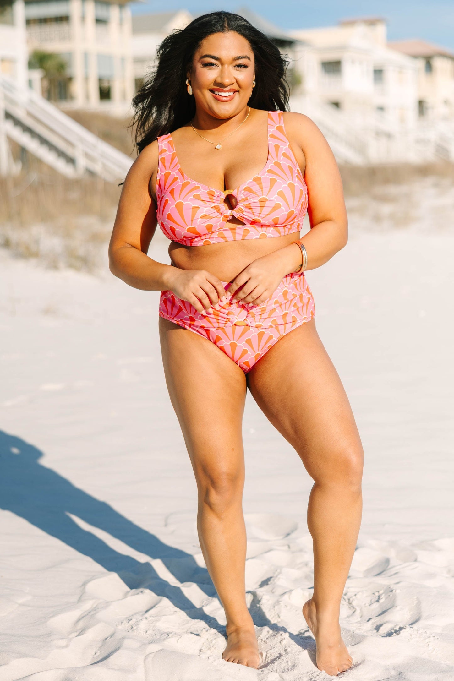 Electric Blossom Swim Top, Pink Geo