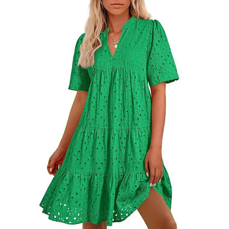 2025 Women’s Chic Hollow-Out Lace Ruffle Mini Dress