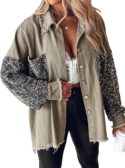 Oversized Sequin Denim Jacket