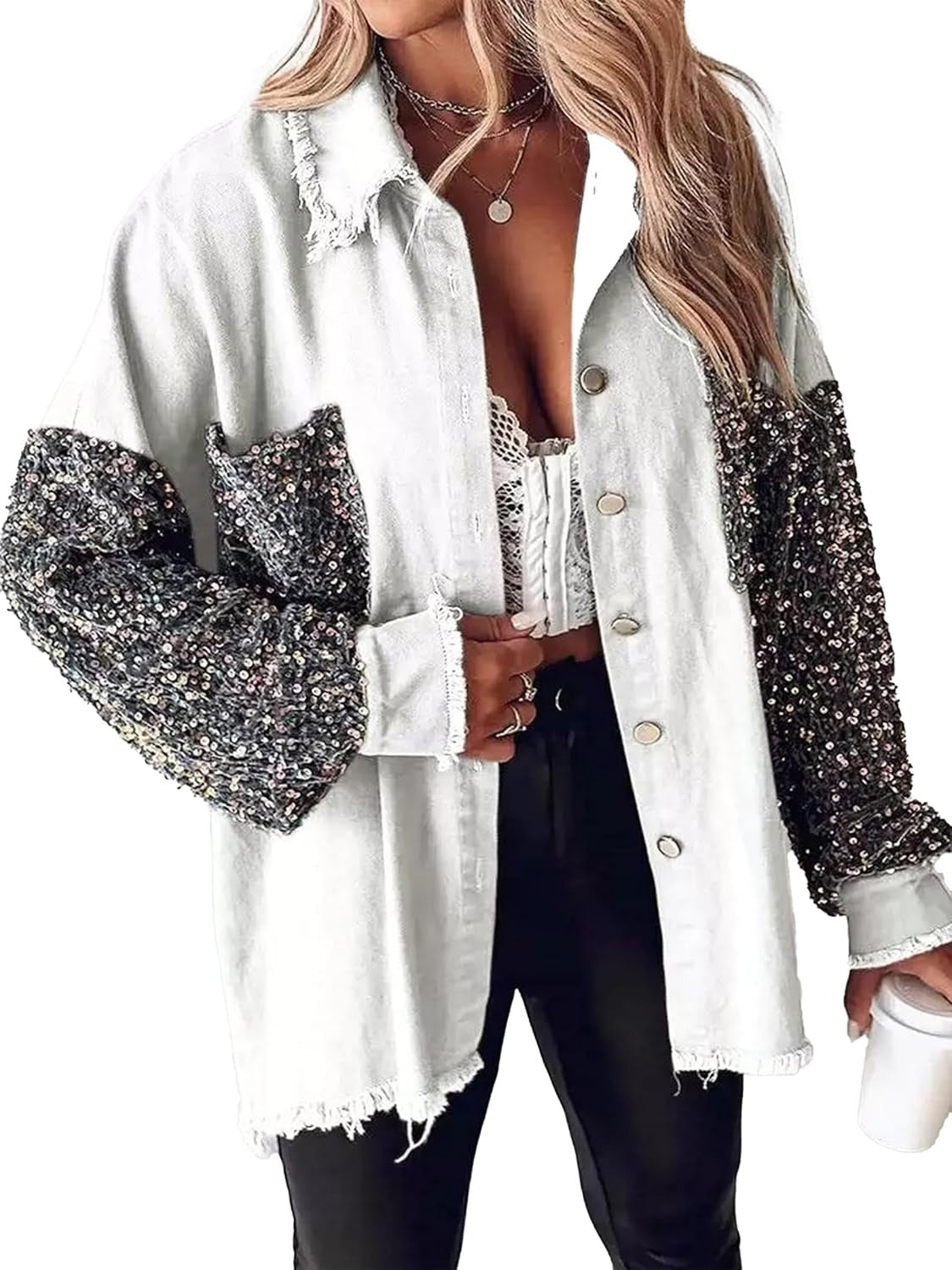 Oversized Sequin Denim Jacket