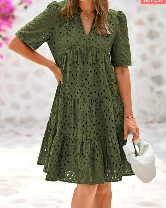 2025 Women’s Chic Hollow-Out Lace Ruffle Mini Dress