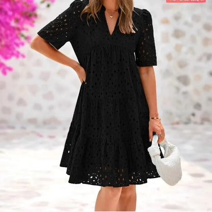 2025 Women’s Chic Hollow-Out Lace Ruffle Mini Dress