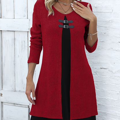 💃🌸 Women’s A-line knee-length dress with a subtle two-piece look