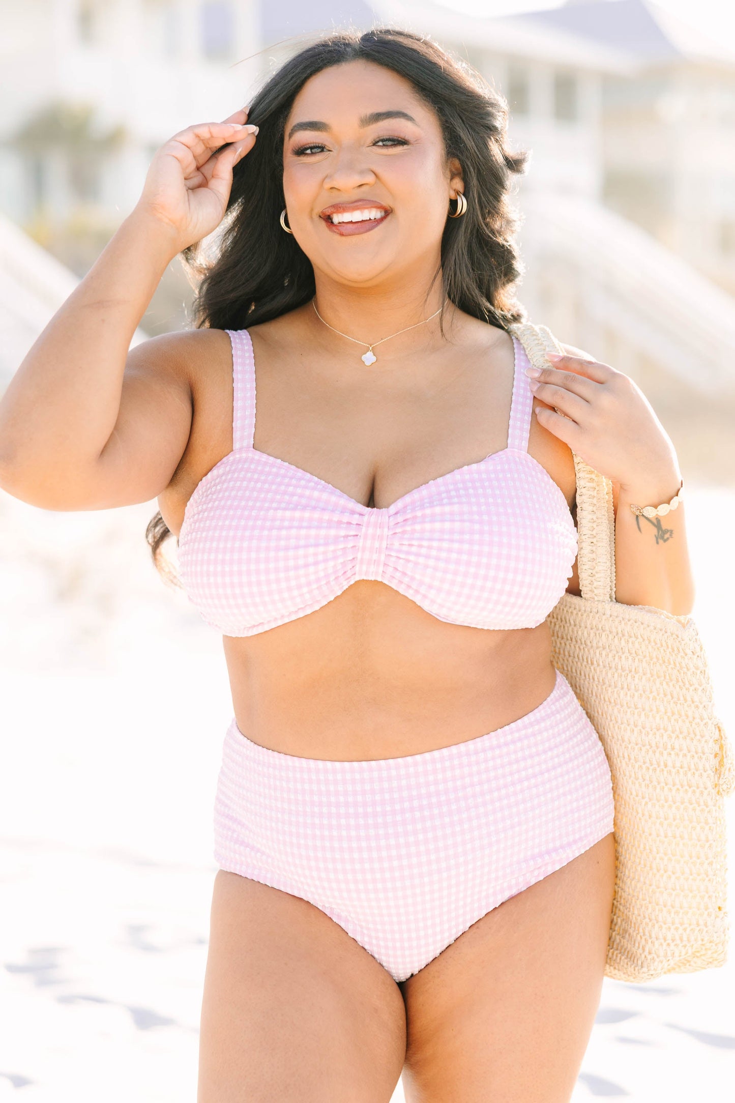 Sunday Sweetheart Swim Bottom, Pink Gingham