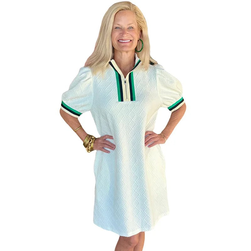 Contrast Banding 3/4 Sleeve Dress Davin Luxe